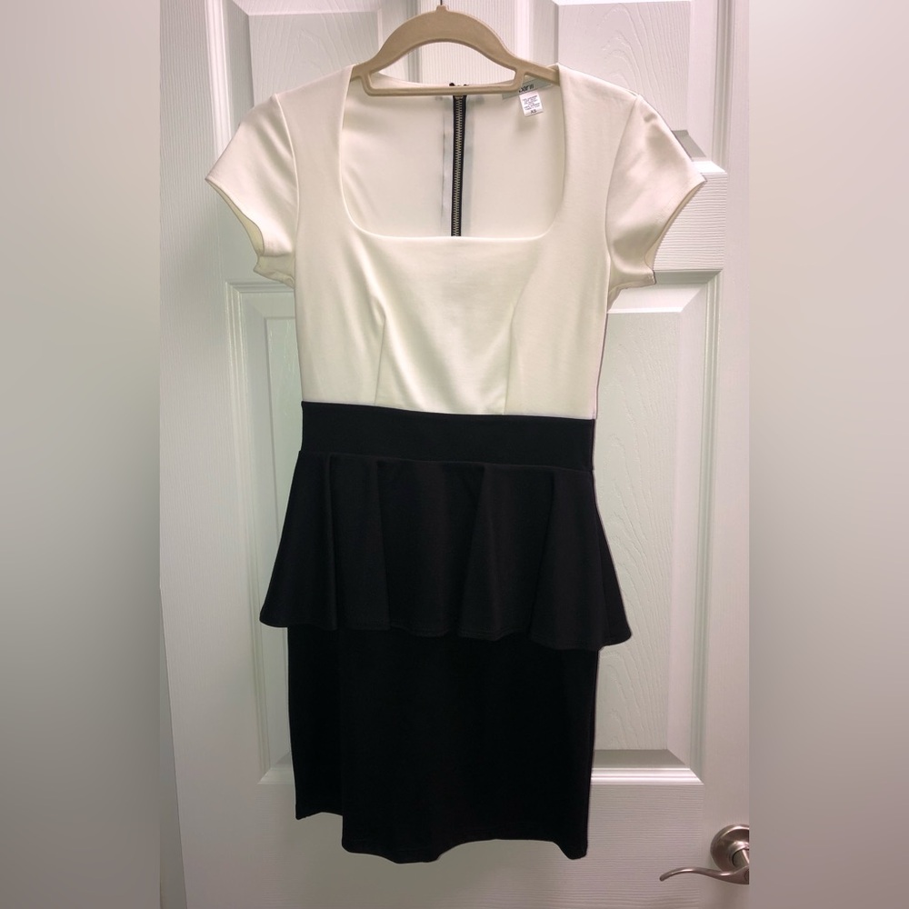 Bar III Black and Cream Peplum Mini Dress